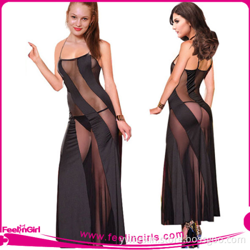 Wholesale Fashion Black Sexy Strap Long Night Gown Women